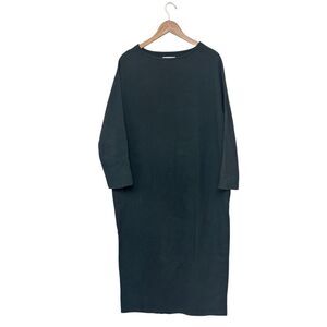 BLACK CRANE Black Quilted Cotton Double Gauze Oversize Raw Hem Maxi Dress